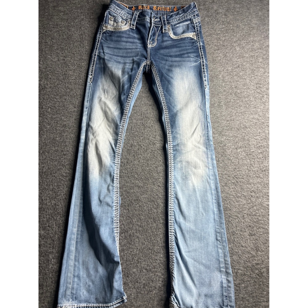 Rock Revival Sherry Mid-Rise Bootcut Jeans Light Wash Distressed Blue Denim 25 - Picture 10 of 16